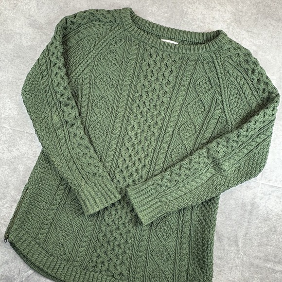 L.L. Bean Sweaters - LL Bean Sweater Womens S Green Double L Cable Knit Crew Neck Pullover Textured